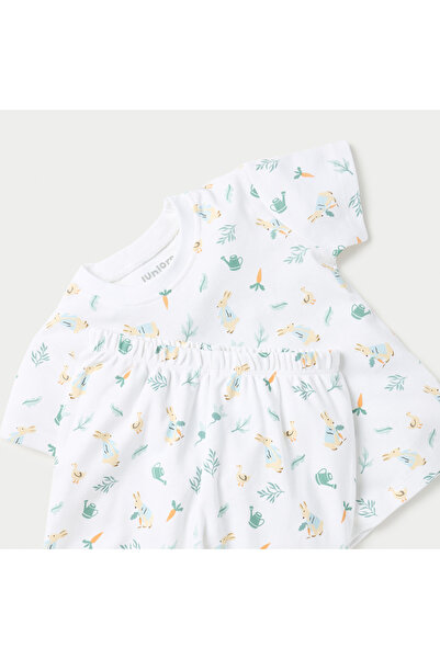 Juniors All-Over Bunny Print Short Sleeve T-shirt and Elasticated Pyjama Set