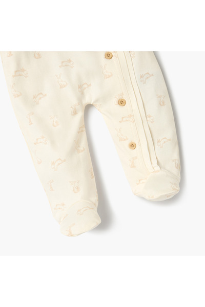 giggles Bunny Print Closed Foot Sleepsuit with Button Closure