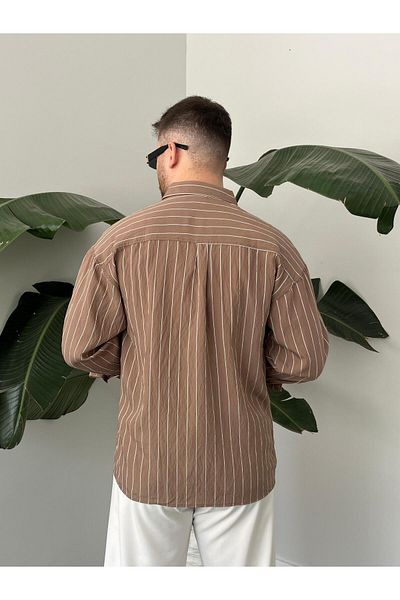 Gambocci Men's Oversize Long Sleeve Striped Shirt