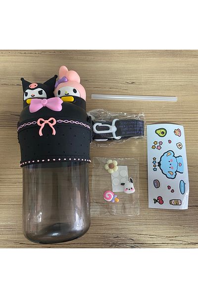 synshop Kuromi My Melody Melodi Water Bottle Flask 3D Adhesive Sticker Double Chamber with Straw and Hanger