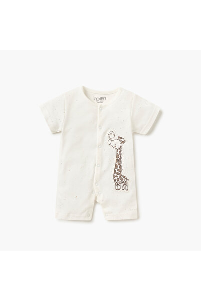 Juniors Giraffe Print Romper with Round Neck and Short Sleeves