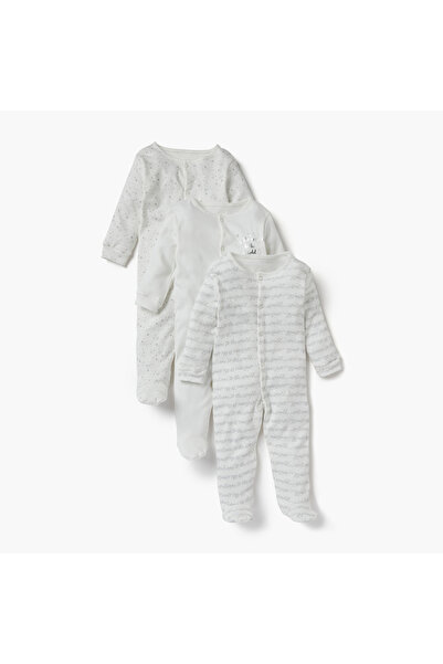 Juniors طقم نوم مطبوع بأكمام طويلة وأزرار للإغلاق - مجموعة من 3 قطع