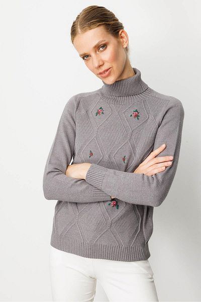 Desen Triko Women's Full Turtleneck Front Diamond Embroidery Embroidered Sweater Smoked