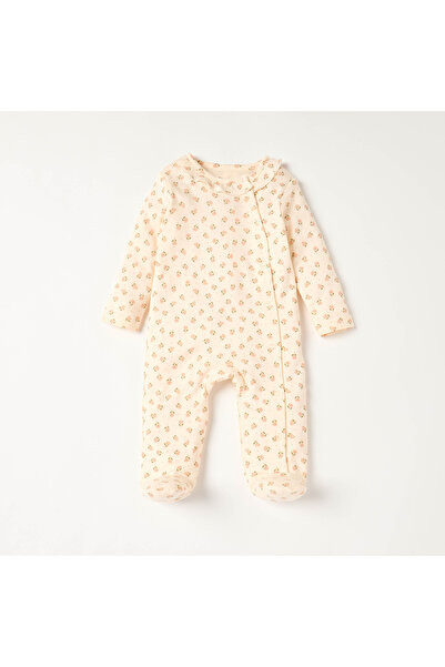 Juniors Floral Print Closed Feet Sleepsuit with Long Sleeves and Button Closure
