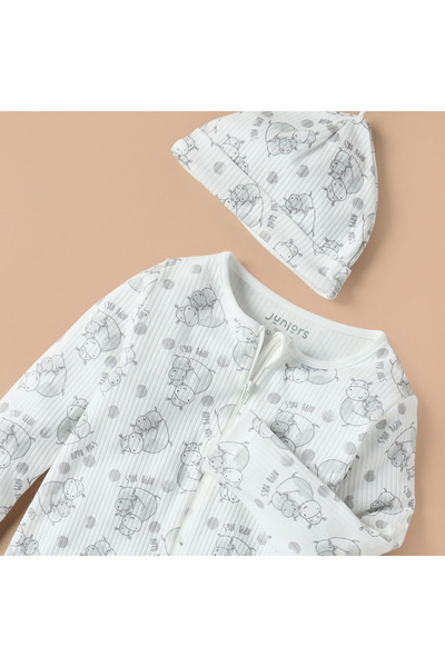 Juniors Junior All-Over Hippo Print Closed Feet Sleepsuit with Cap