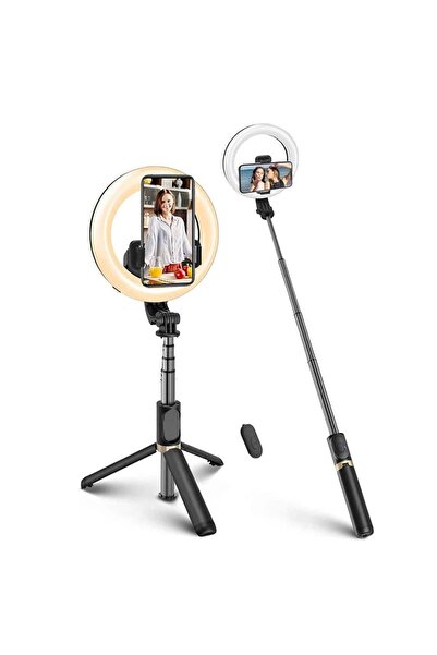 Techsuit Stick selfie stabil cu lumină circulară, 80 cm - (Q07) - Negru