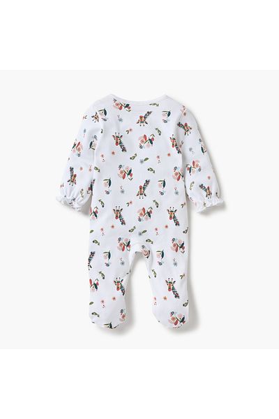 Juniors All-Over Giraffe Print Closed Feet Sleepsuit with Long Sleeves
