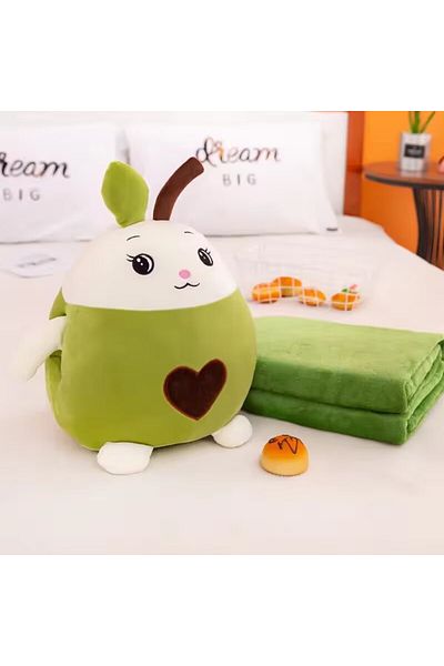 MOAWAVE Multifunctional plush toy, 30cm, with fluffy blanket, dimensions 180x100cm, Pear Model, Green
