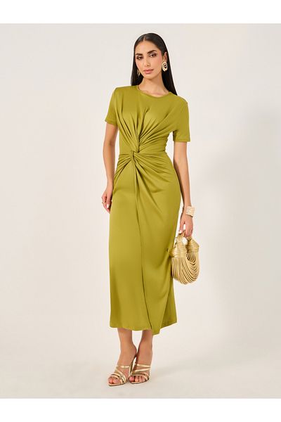 Styli Twist Front Solid Bodycon Dress