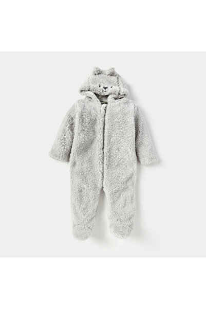 Juniors Bear Ear Applique Hooded Closed Feet Sleepsuit with Long Sleeves