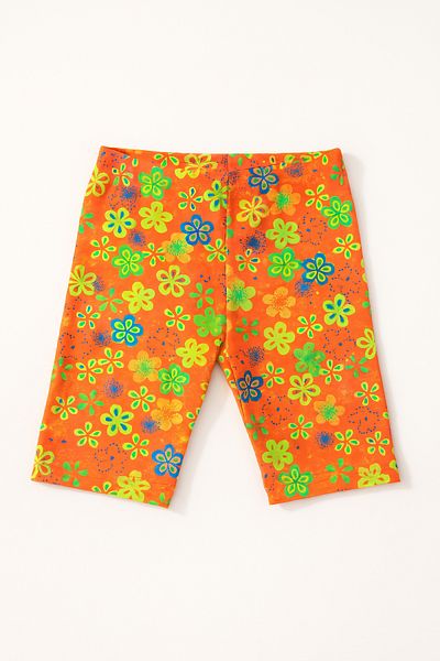 HNX Colorful Girl's Short Leggings with Flower Pattern