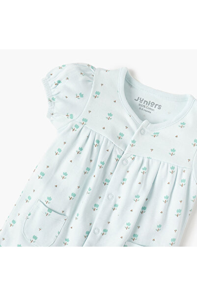 Juniors Floral Print Romper with Round Neck and Short Sleeves