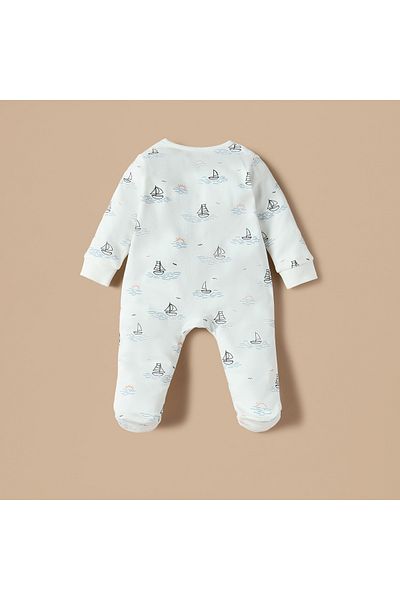 Juniors All-Over Nautical Print Closed Feet Sleepsuit with Long Sleeves