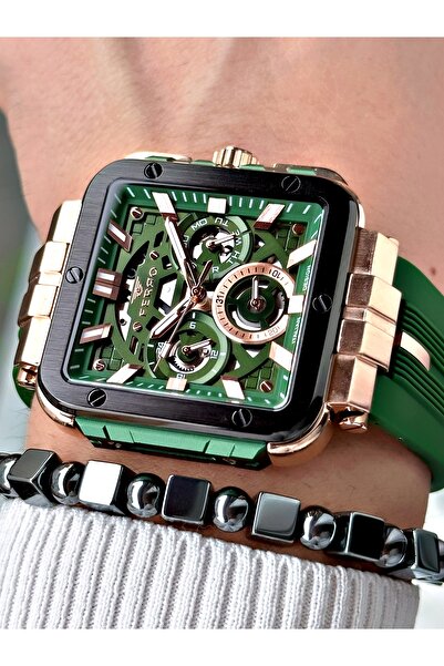 FERRO Yeşil Renk Silikon Spor Model Orjinal Erkek Kol Saati + BİLEKLİK