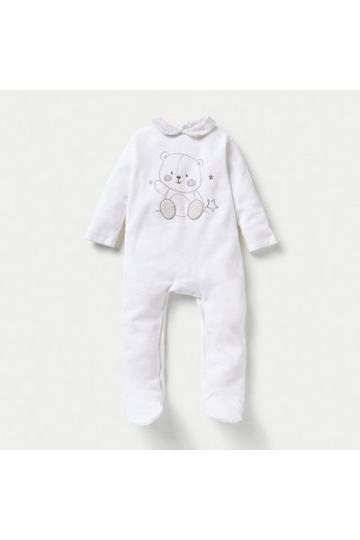 Juniors Bear Print Velour Closed Feet Sleepsuit with Long Sleeves - Set of 2