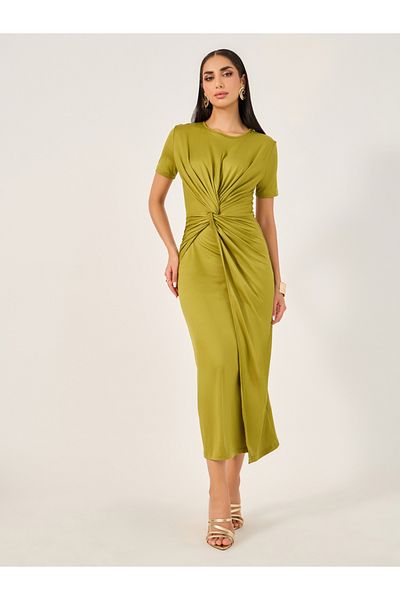 Styli Twist Front Solid Bodycon Dress