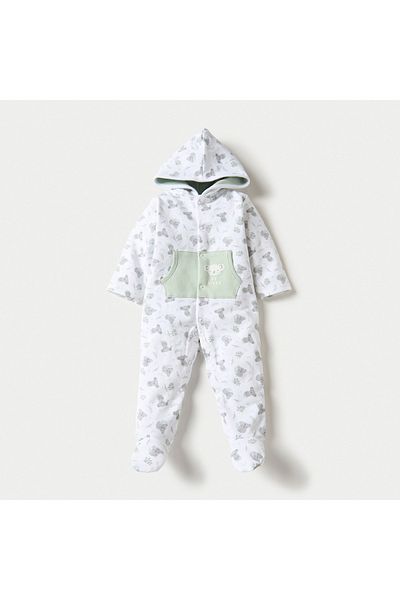 Juniors Koala Print Hooded Closed Feet Sleepsuit with Button Closure