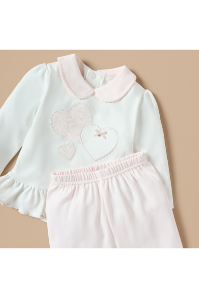 giggles Heart Applique Long Sleeves Top and Elasticated Pyjama Set