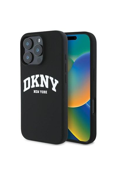Dkny Case for iPhone 16 Pro - Hardcase Liquid Silicone White Printed Logo MagSafe - Black