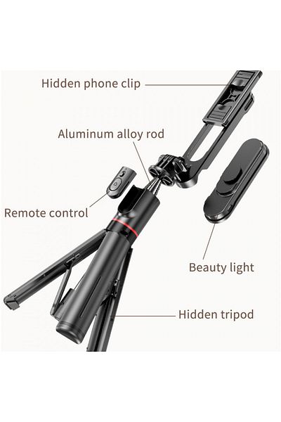 Techsuit Stick selfie stabil cu lumini LED portabile, 114 cm - (L15) - Negru