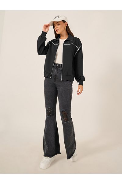 Styli Contrast Trim Regular Fit Regular Length Bomber Jacket