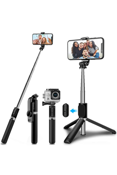 Techsuit Stick selfie stabil cu trepied și telecomandă, 103 cm - (Q02) - Negru