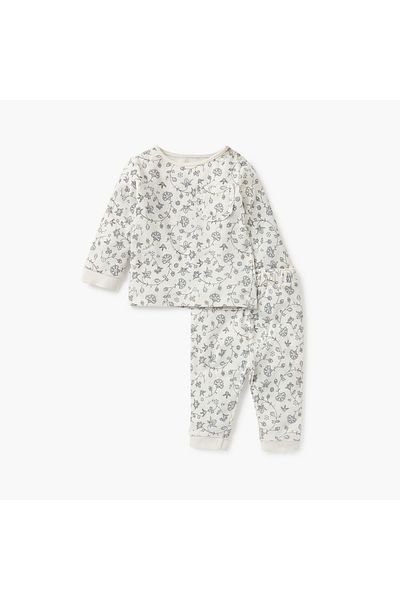 Juniors Floral Print Pointelle T-shirt and Pyjama Set