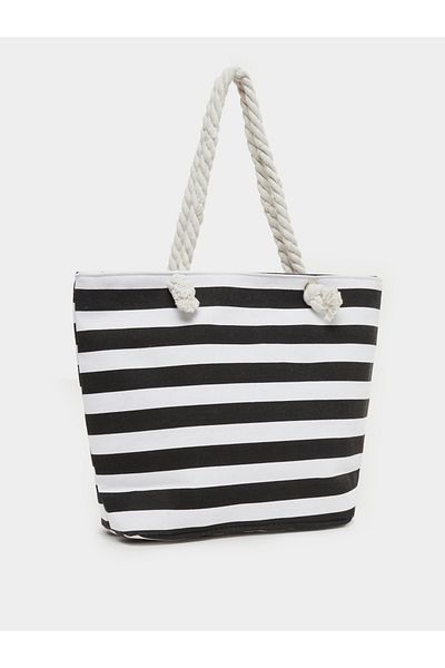 Styli Black and White Striped Rope Handle Bag