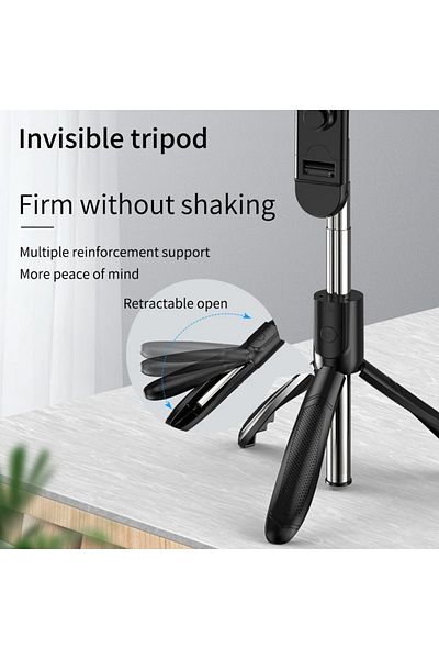 Techsuit Stick selfie cu telecomandă și lumină LED, mod repaus, 70 cm - (S01-S) - Negru