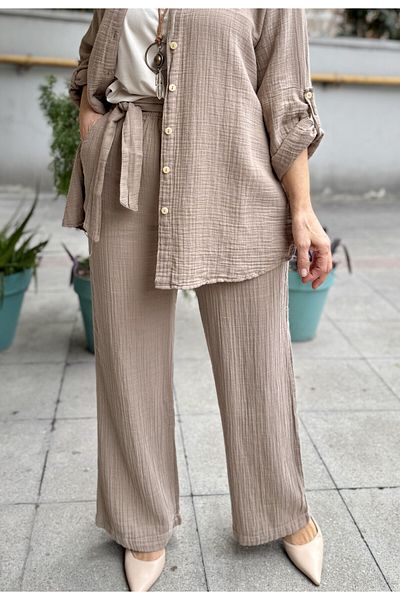 DenizEge Belted Muslin Trousers Mink
