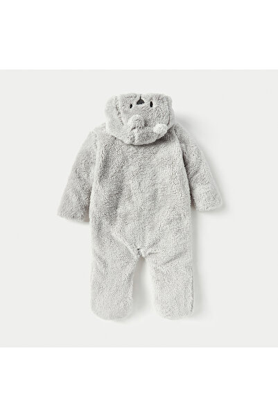 Juniors Bear Ear Applique Hooded Closed Feet Sleepsuit with Long Sleeves