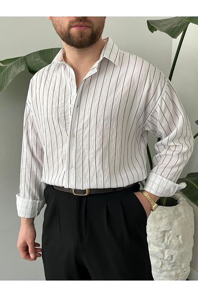 Gambocci Men's Oversize Long Sleeve Striped Shirt