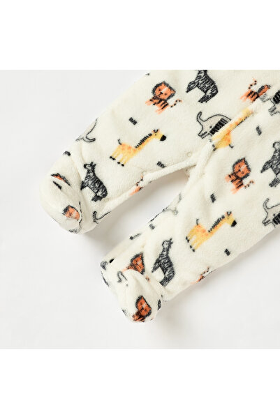 Juniors Safari Print Hooded Padded Closed Feet Sleepsuit with Long Sleeves