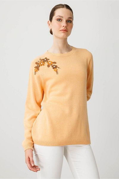 Desen Triko Women's Crew Neck Cashmere Sweater Salmon
