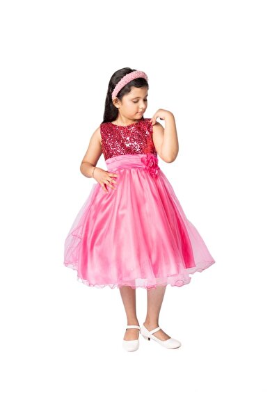 ddaniela فستان دانييلا - مزين بالترتر اللامع والزهور - فوشيا