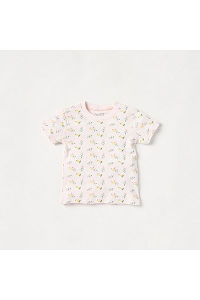 Juniors All-Over Floral Print Short Sleeve T-shirt and Pyjama Set