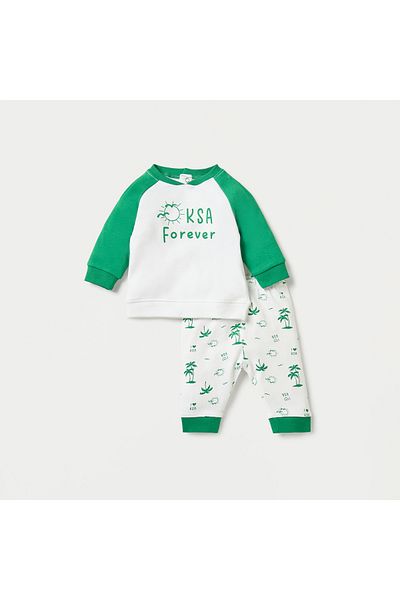 Juniors KSA National Day Print Sweatshirt and Pyjama Set