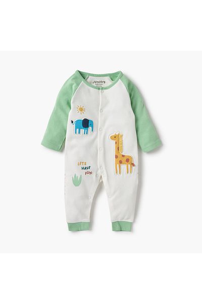 Juniors Animal Applique Sleepsuit with Long Sleeves and Button Closure