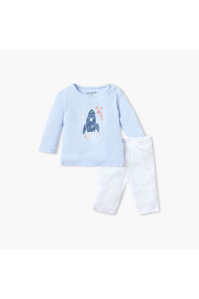 Juniors Rocket Print Long Sleeves T-shirt and Elasticated Pyjama Set