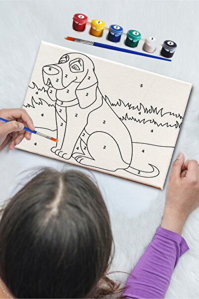 Postermanya Köpek Sayılarla Boyama Tuval Seti Çocuk, Kodlamalı Hobi Aktivite, Çocuklar Için Sayılarla Boyama