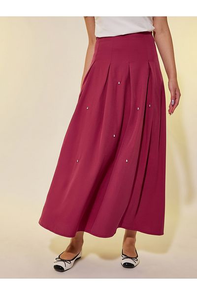 Styli Embellished Detail Pleated A-Line Maxi Skirt