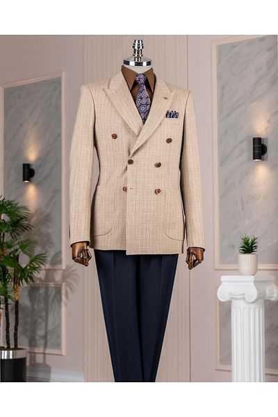 TerziAdemAltun Italian Style Slim Fit Double Breasted Men's Single Jacket Brown T14284