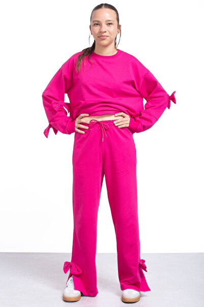 Cansın Mini Φούξια σχισμένος φιόγκος με λεπτομέρεια για κορίτσια 2 τεμαχίων αθλητική φόρμα 21212