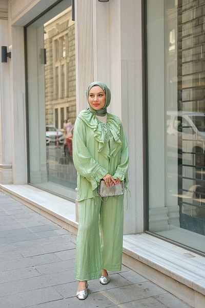 LOCCO Women's Ruffle Detail Double Suit Green