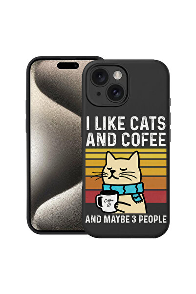 bestcase ® Θήκη σιλικόνης Premium για Apple iPhone 15 Plus, Γάτες και καφές, ...