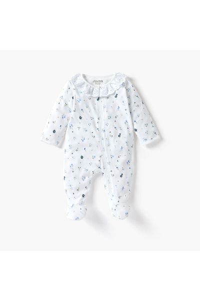 Juniors Floral Print Closed Feet Sleepsuit with Long Sleeves and Zip Closure