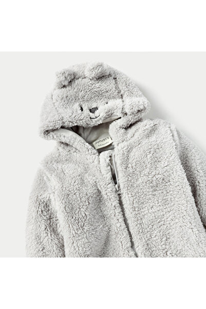 Juniors Bear Ear Applique Hooded Closed Feet Sleepsuit with Long Sleeves