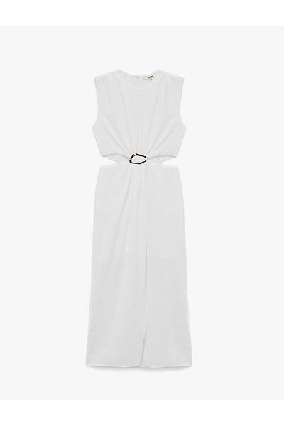 Koton Sleeveless Crew Neck Window Detail Long Dress with Accessories