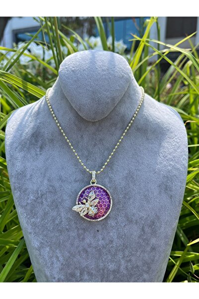 Çelik قلادة من الحجر الأرجواني مع شكل نحلة ونمط قرص العسل - موديل