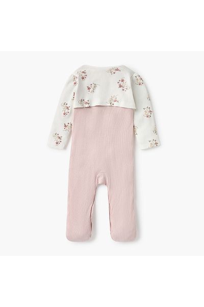 Juniors Ribbed Closed Feet Sleepsuit with Waistcoat and Long Sleeves